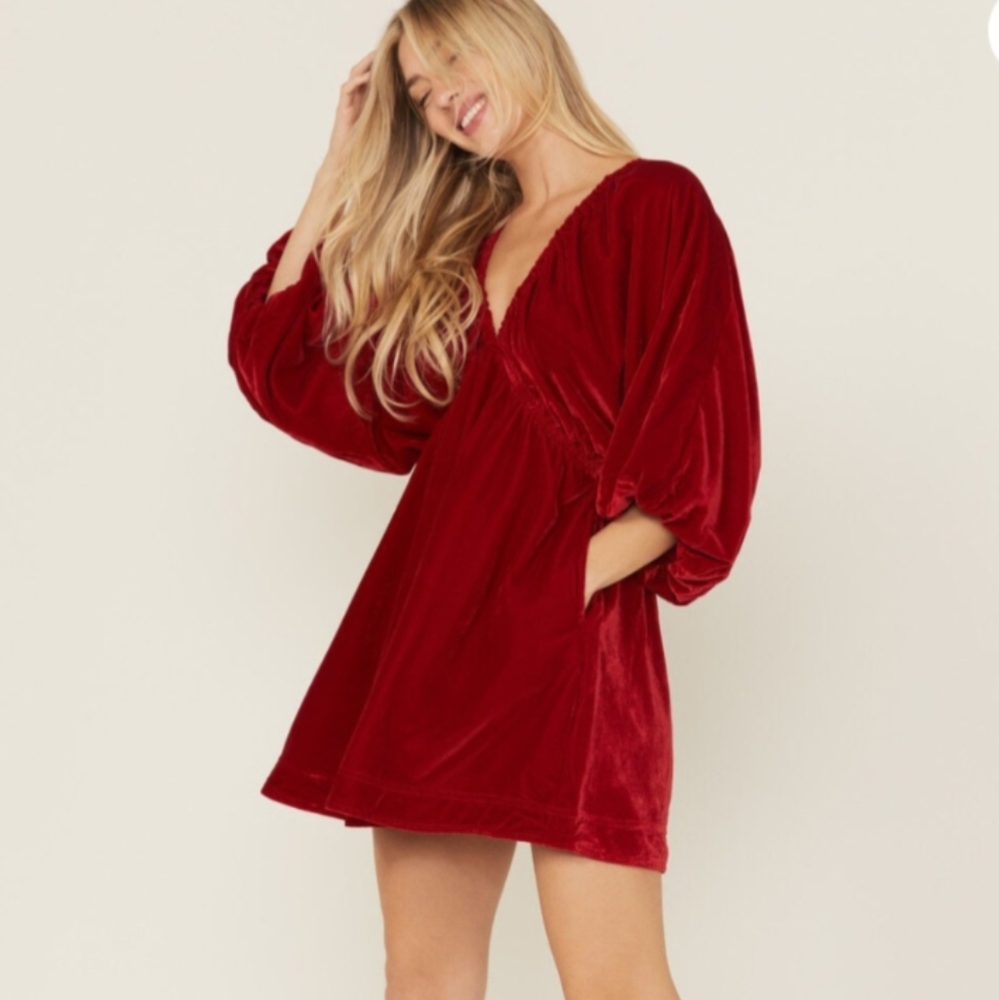 Free People Portia XL Crimson Velvet Mini Dress